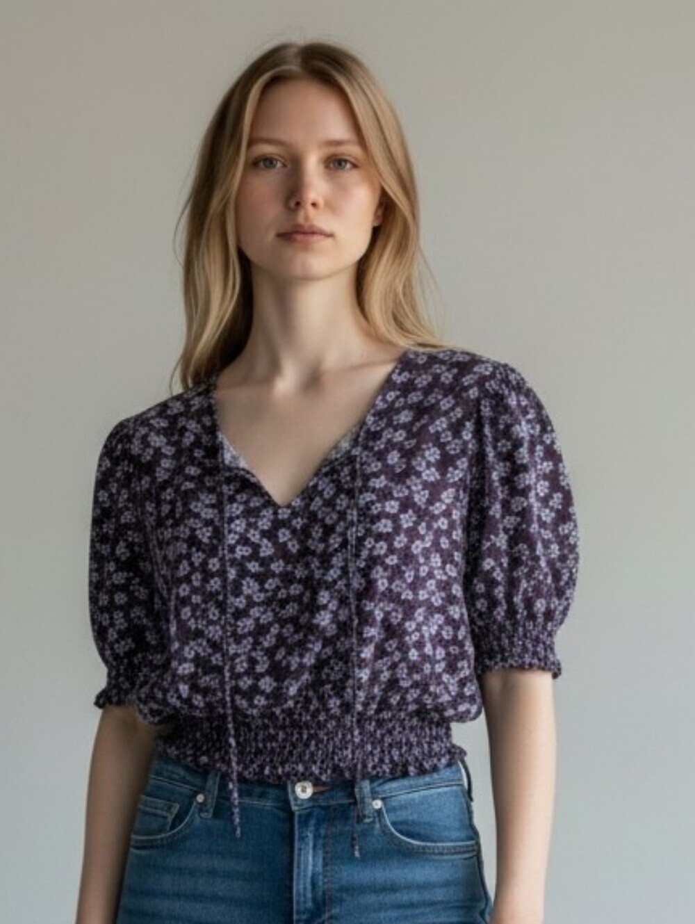 Moonflower Blue Floral Top (L)